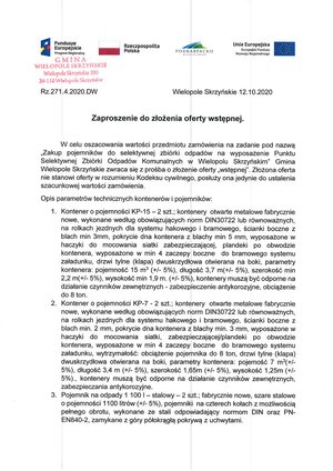 Zakup pojemników do selektywnej zbiórki odpadów na wyposażenie PSZOK w Wielopolu Skrzyńskim