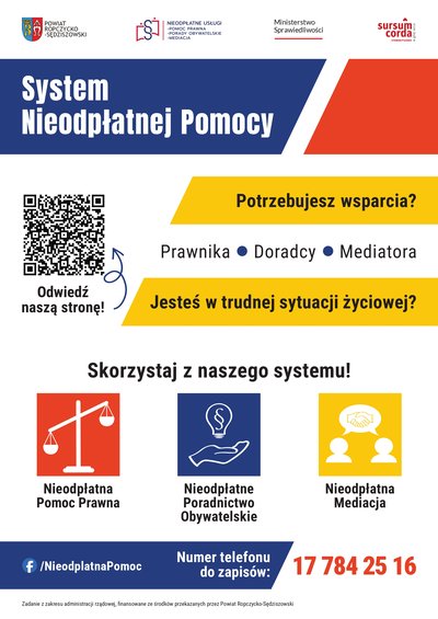 Nieodpłatna pomoc prawna, nieodpłatne poradnictwo obywatelskie oraz nieodpłatne mediacje