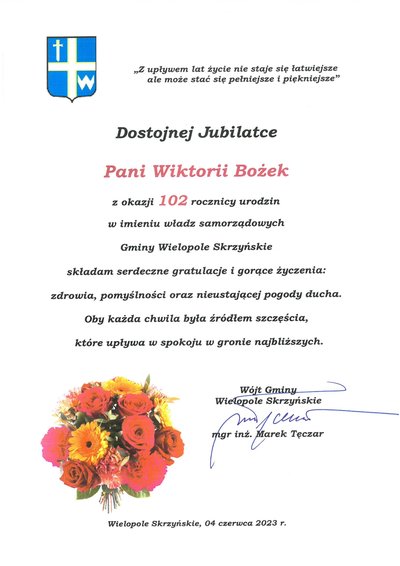 Pani Wiktoria Bożek świętowała 102 urodziny