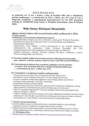 Ogłoszenie o konkursie ofert na powierzenie zadań publicznych w 2024 r.