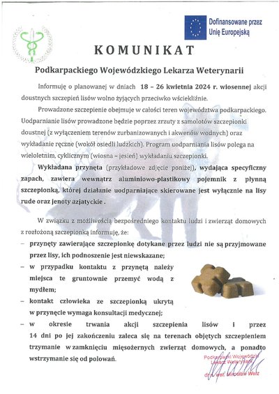 Komunikat Podkarpackiego Wojewódzkiego Lekarza Weterynarii