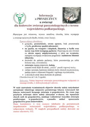 Informacja o pryszczycy u zwierząt