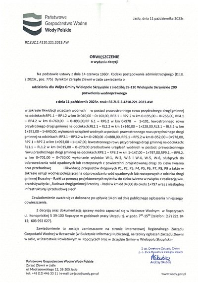 Obwieszczenie o wydaniu decyzji