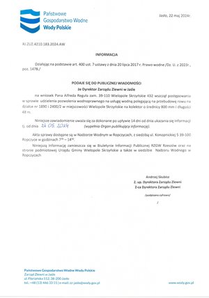 Informacja Dyrektora Zarządu Zlewni w Jaśle