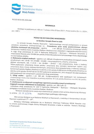 Informacja Dyrektora Zarządu Zlewni w Jaśle