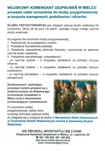 Nabór ochotników do służby przygotowawczej w korpusie szeregowych, podoficerów i oficerów