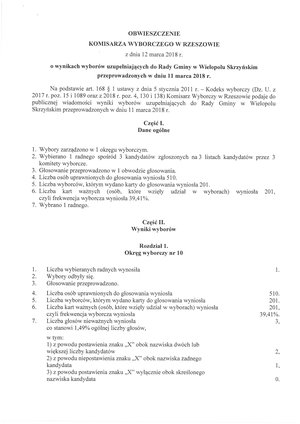 Obwieszczenie Komisarza Wyborczego w Rzeszowie z dnia 12 marca 2018 r.