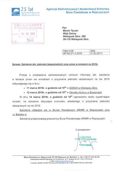 Szkolenie dot. płatności bezpośrednich oraz zmian w kampanii na 2019r.