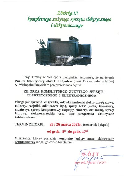 Zbiórka kompletnego zużytego sprzętu elektrycznego i elektronicznego