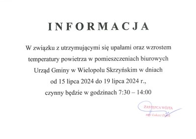 Skrócony czas pracy Urzędu Gminy