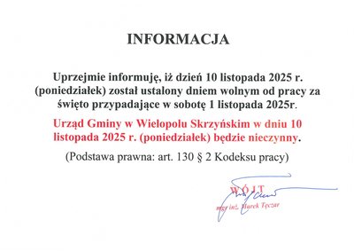 W dniu 10 listopada Urząd Gminy NIECZYNNY