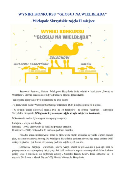 "Głosuj na wielbłąda!" wyniki II etapu konkursu