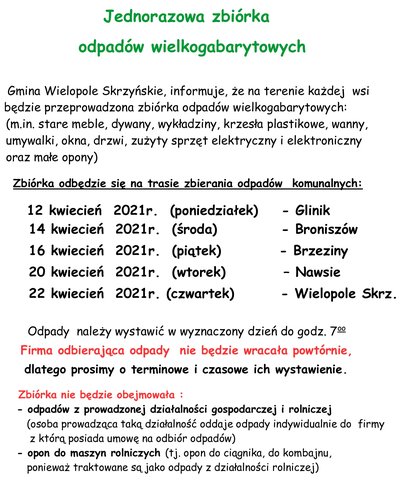 Jednorazowa zbiórka odpadów wielkogabarytowych