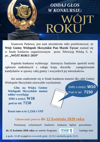 Wójt Gminy Wielopole Skrzyńskie Pan Marek Tęczar w finale ogólnopolskiego konkursu na „Wójta Roku 2019”