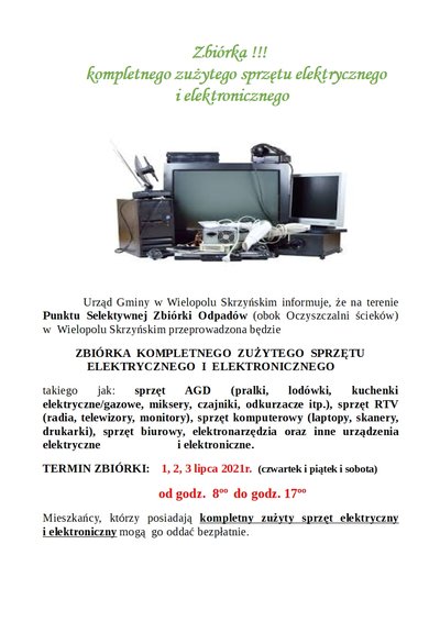 Zbiórka kompletnego zużytego sprzętu elektrycznego i elektronicznego