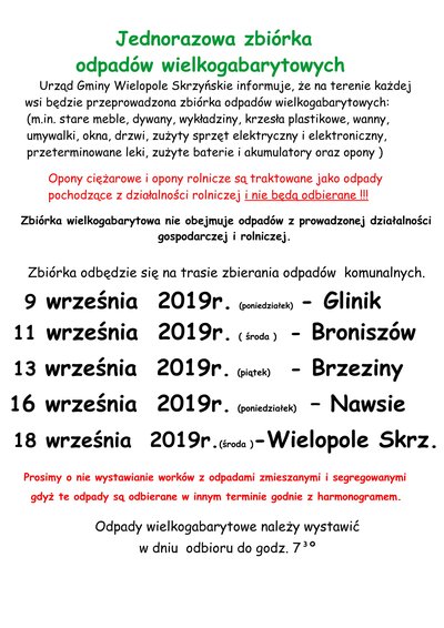 Jednorazowa zbiórka odpadów wielkogabarytowych