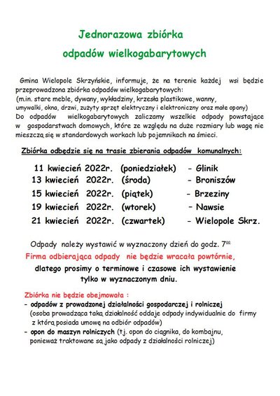 Jednorazowa zbiórka odpadów komunalnych