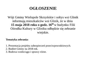 Zebranie dla mieszkańców sołectwa Glinik