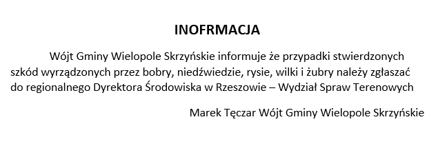 Informacja dotycząca szkód wyrządzonych przez bobry, niedźwiedzie, rysie, wilki i żubry