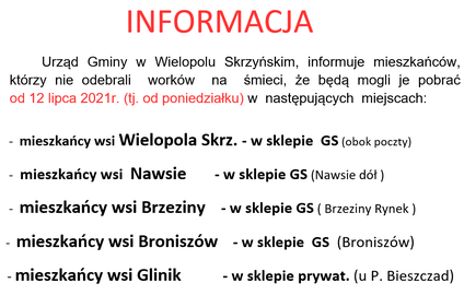 Informacja dla mieszkańców, którzy nie odebrali worków na śmieci