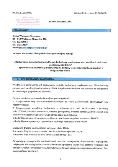 Zapytanie Ofertowe RR.271.17.2022.WK