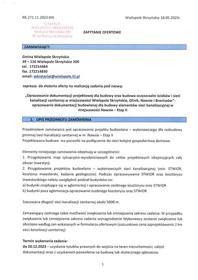 Zapytanie Ofertowe RR.271.11.2023.WK