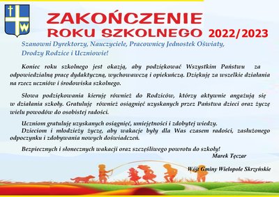 Życzenia z okazji zakończenia Roku Szkolnego 2022/2023